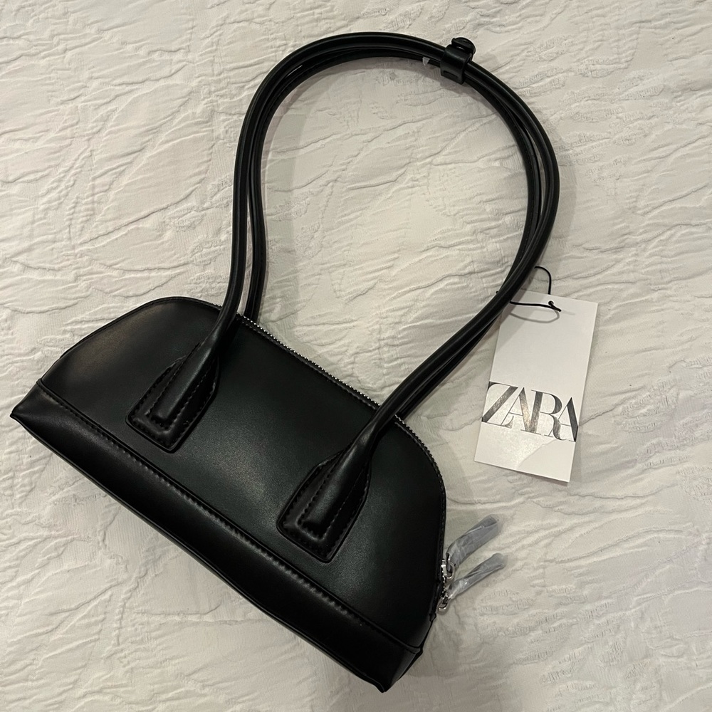 Zara black leather shoulder bag NWT
